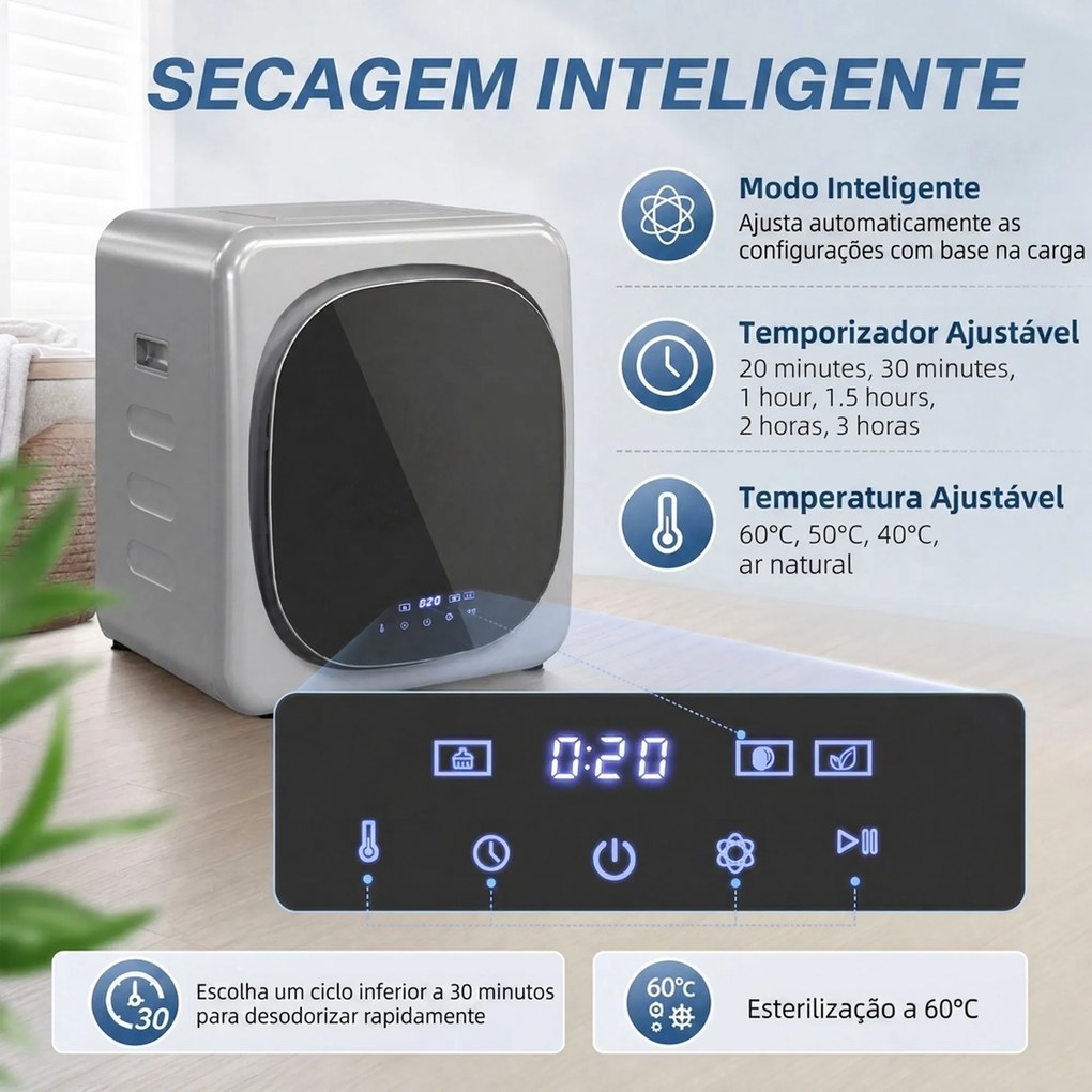 Máquina de Secar Roupa de Exaustão 4 kg 800 W com Ecrã Tátil, Controlo de Tempo e Temperatura, Função Anti-rugas, Prata