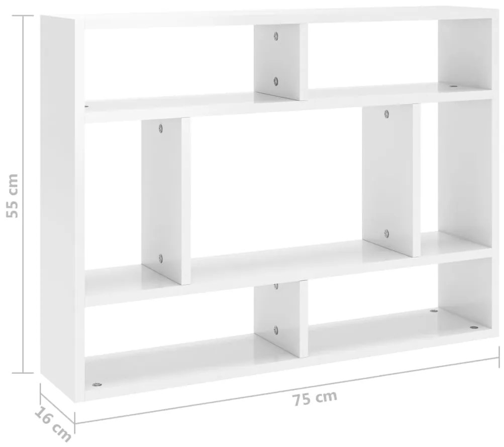 Estante de parede 75x16x55 cm contraplacado branco brilhante