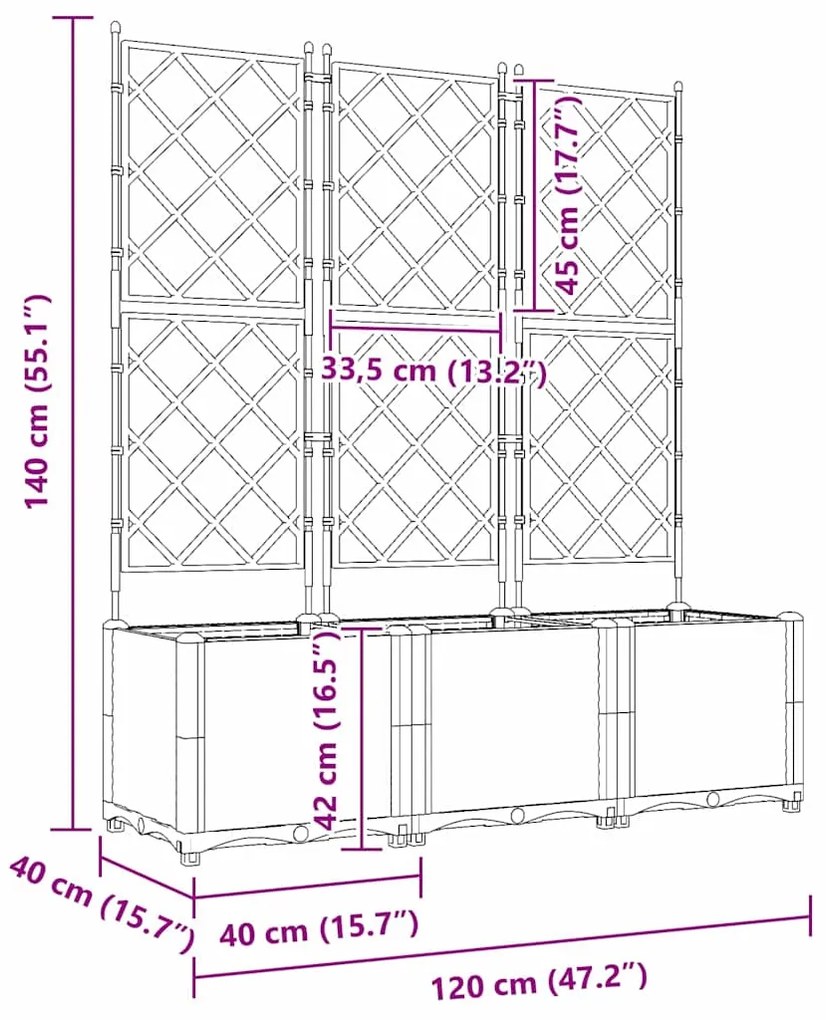 Plantadeira de Jardim com Treliça 3 pcs Preta 120x40x143 cm