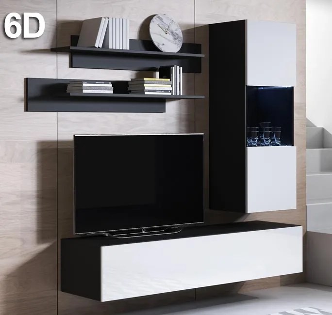 Conjunto de Móveis de Sala Dornes – 1,6 m – Modular em Preto e Branco