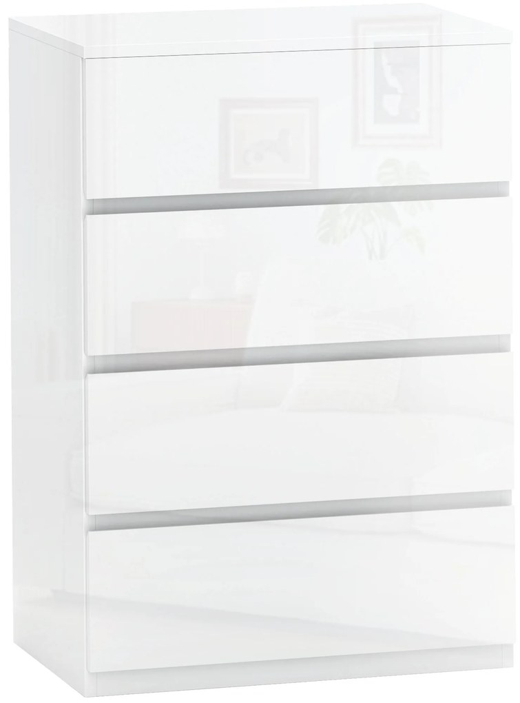HOMCOM Cómoda com 4 Gavetas de Madeira Cómoda de Dormitório Cómoda Branca Estilo Moderno 55x33x80 cm Branco Brilhante | Aosom Portugal