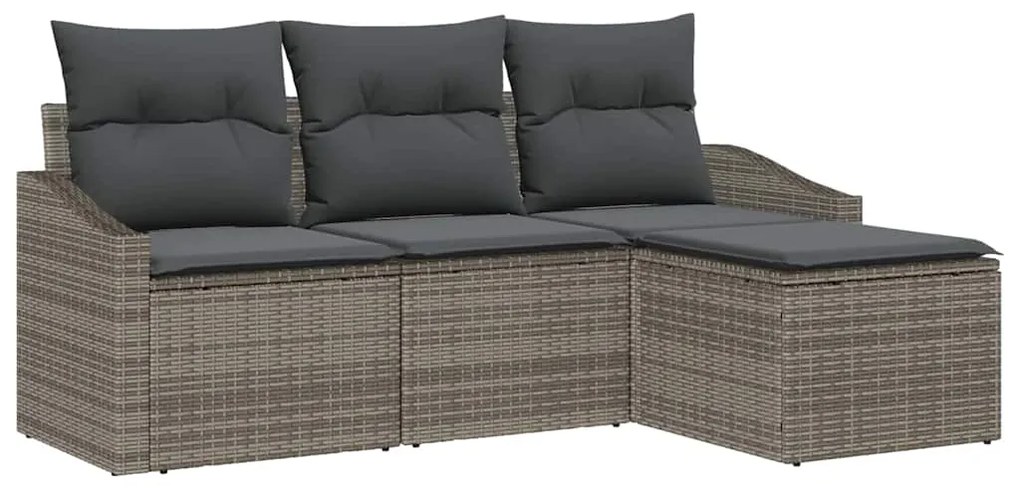 Conjunto de Sofá de Jardim com 4 Peças e Almofadas Cinzas em Rattan Si
