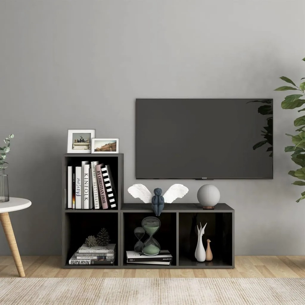vidaXL Móveis de TV 2 pcs derivados de madeira cinza brilhante