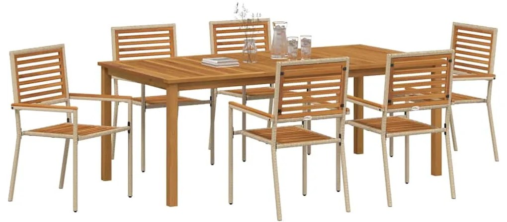 Conjunto de Jantar para Jardim 7 pcs Bege 200 x 100 x 74 cm