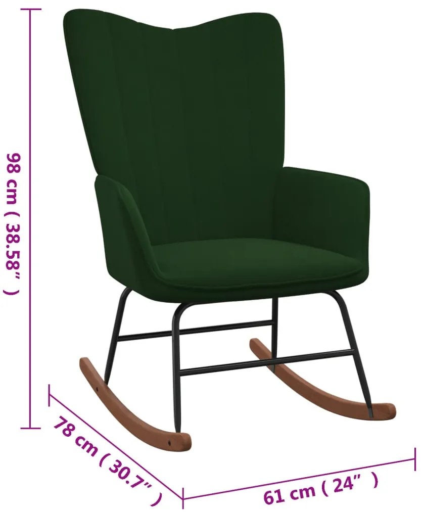 Cadeira de baloiço com banco veludo verde-escuro
