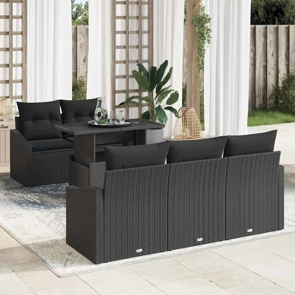 vidaXL Conjunto de Sofá de Jardim com travesseiro 6 pcs Preto vime PE