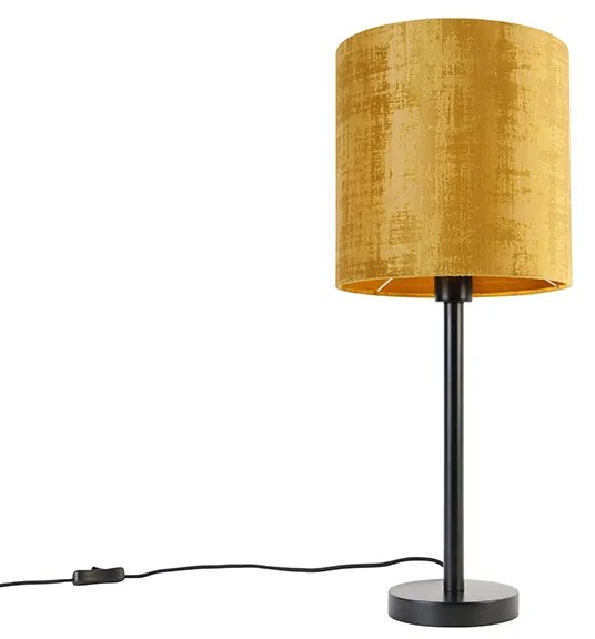 Candeeiro de mesa moderno preto com cúpula dourada 25 cm - Simplo Moderno