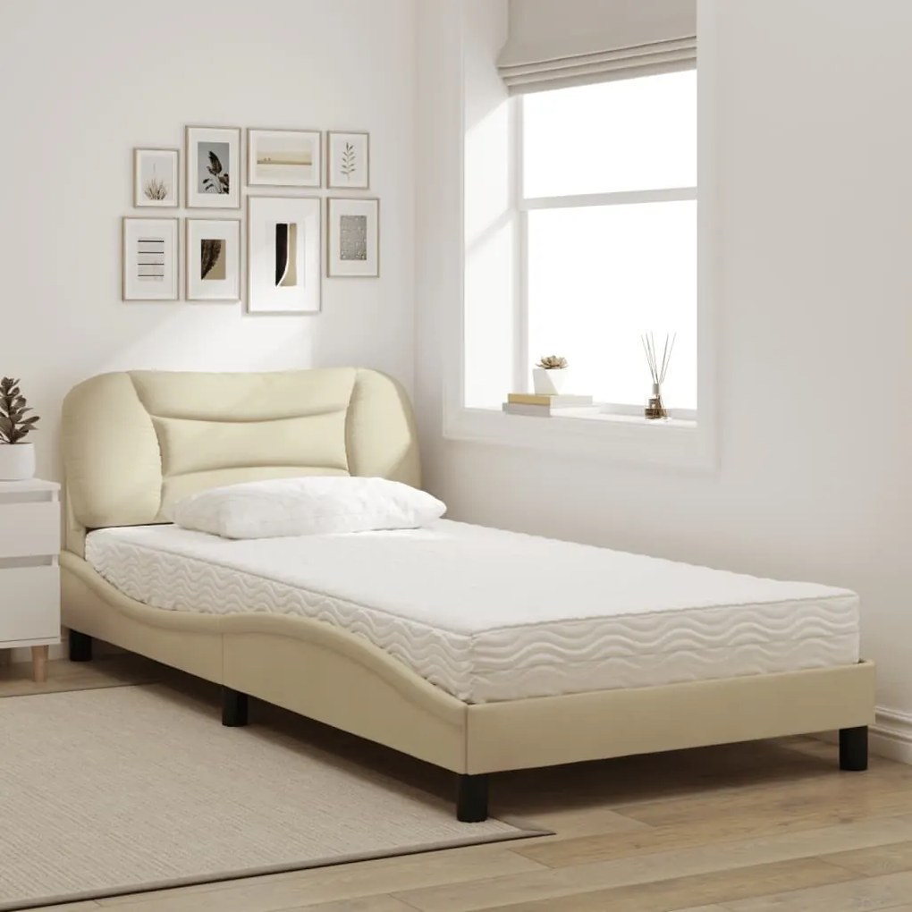 Cama com colchão 100x200 cm tecido cor creme