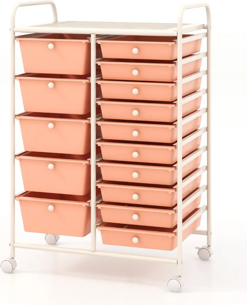 Carrinho multiusos com gavetas removíveis e rodas bloqueáveis 63 x 37 x 87 cm rosa claro