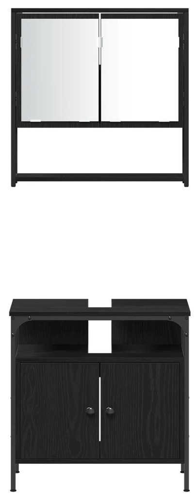 Conjunto de Móveis para Banheiro com 4 Peças - Carvalho Preto