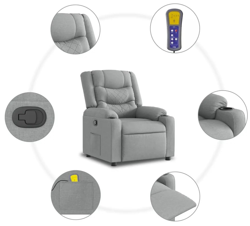 Poltrona de massagens reclinável tecido cinzento-claro