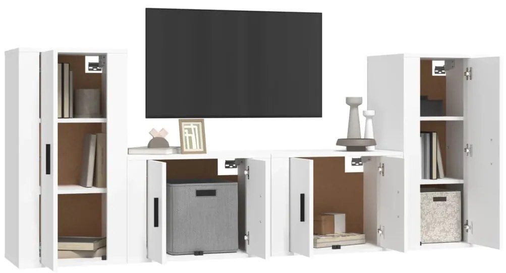 Conjunto móveis de TV 4 pcs madeira processada branco