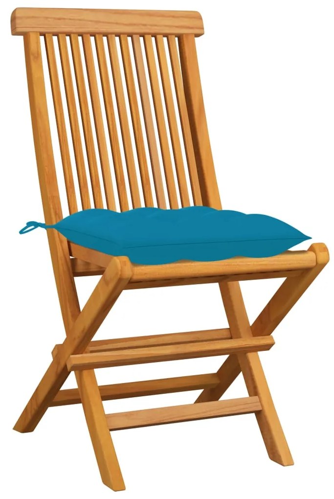 Cadeiras de jardim c/ almofadões azul-claro 4 pcs teca maciça