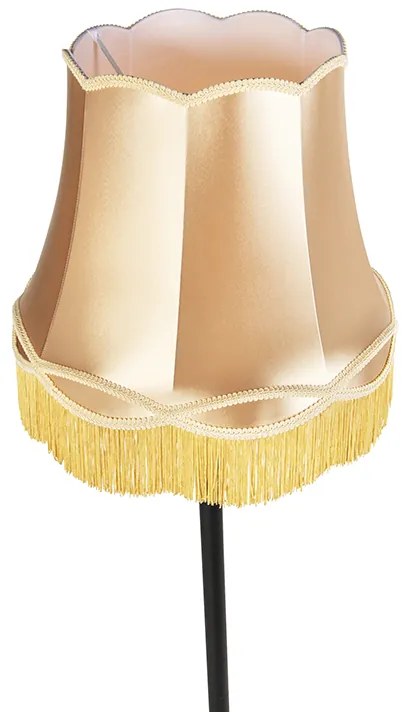 Candeeiro de pé preto com cúpula avó dourado - Classico Clássico / Antigo