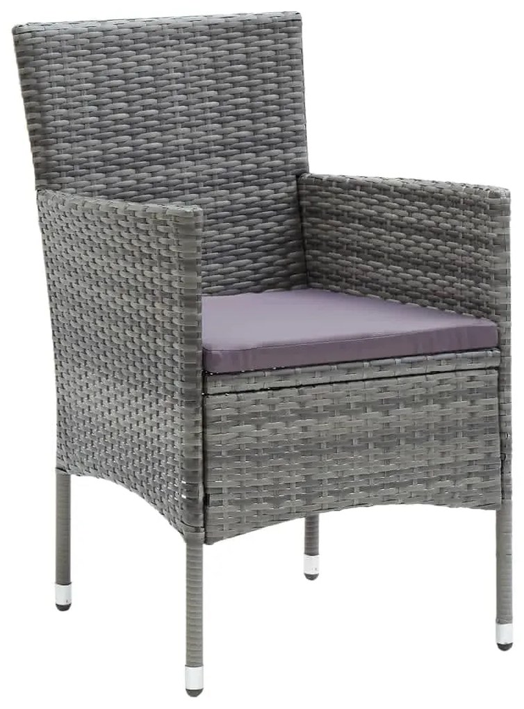 3 pcs conjunto de jantar p/ jardim c/ almofadões vime PE cinza