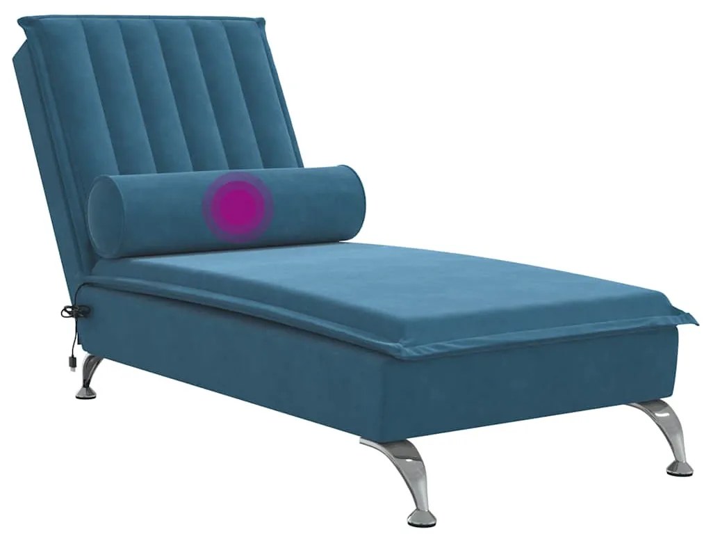Chaise lounge de massagem com rolo veludo azul