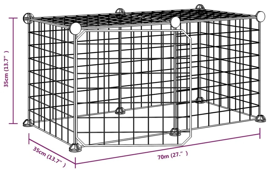 Gaiola p/ animais de 8 painéis c/ porta 35x35 cm aço preto