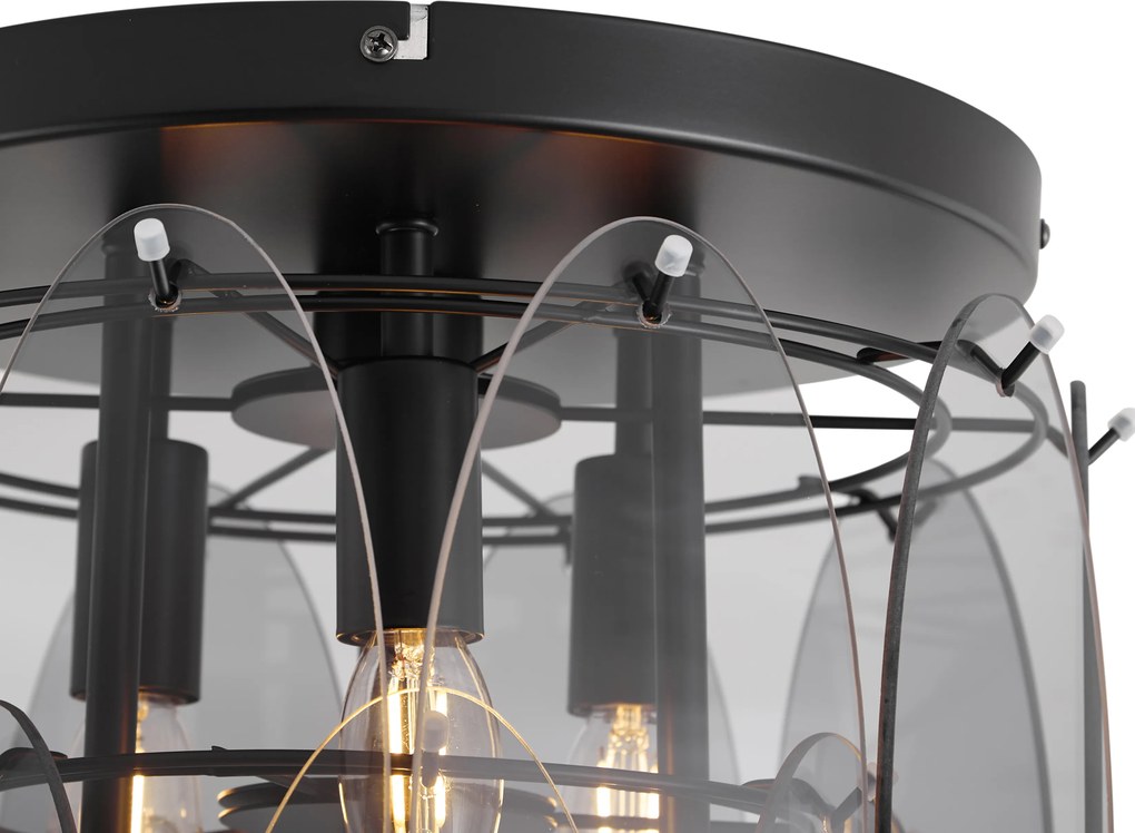 Candeeiro de Teto Art Deco Preto com Vidro Fumê Oval 6 Luzes - Mochan