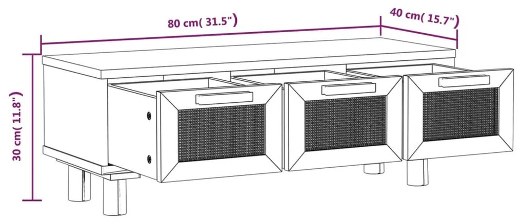 Mesa de centro 80x40x30 cm deriv. madeira/pinho maciço branco