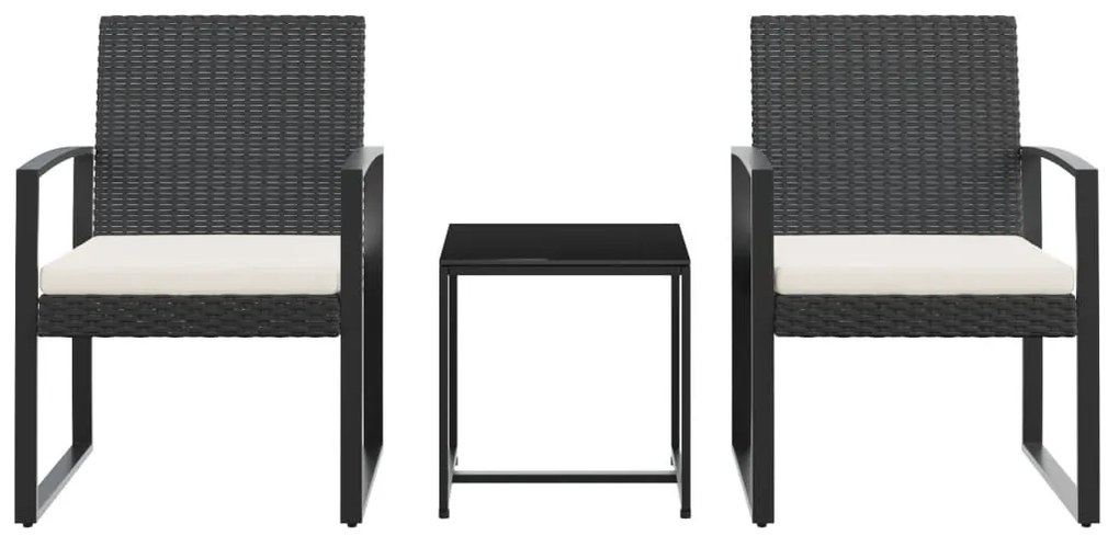 3 pcs conjunto de jantar p/ jardim c/ almofadões vime PP preto