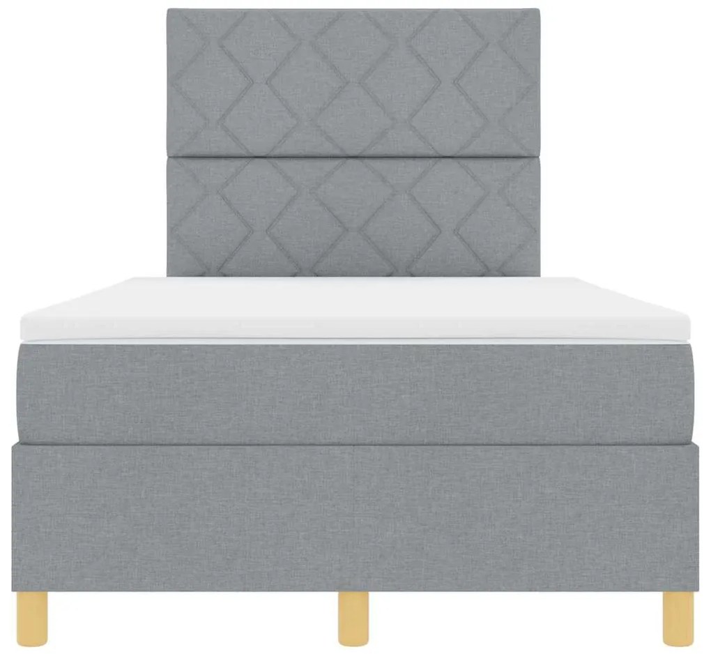Cama Box Spring com Colchão &amp; LED Cinza Claro 120x200 cm Tecido