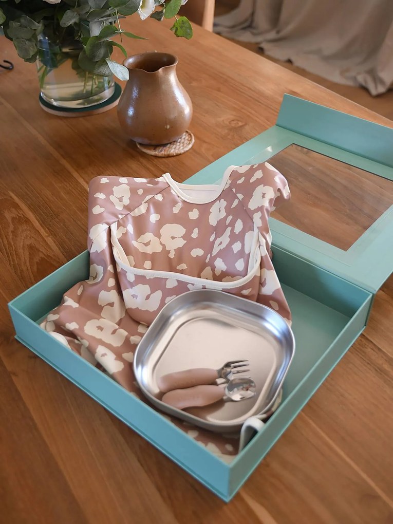 Conjunto presente primeira refeição  rosa