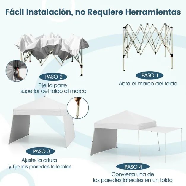Tenda Pop up, jardim, feiras, eventos 430 x 280 cm (COM TOLDO) com 2 paredes laterais conversíveis, 2 alturas ajustáveis, bolsa de transporte, branca