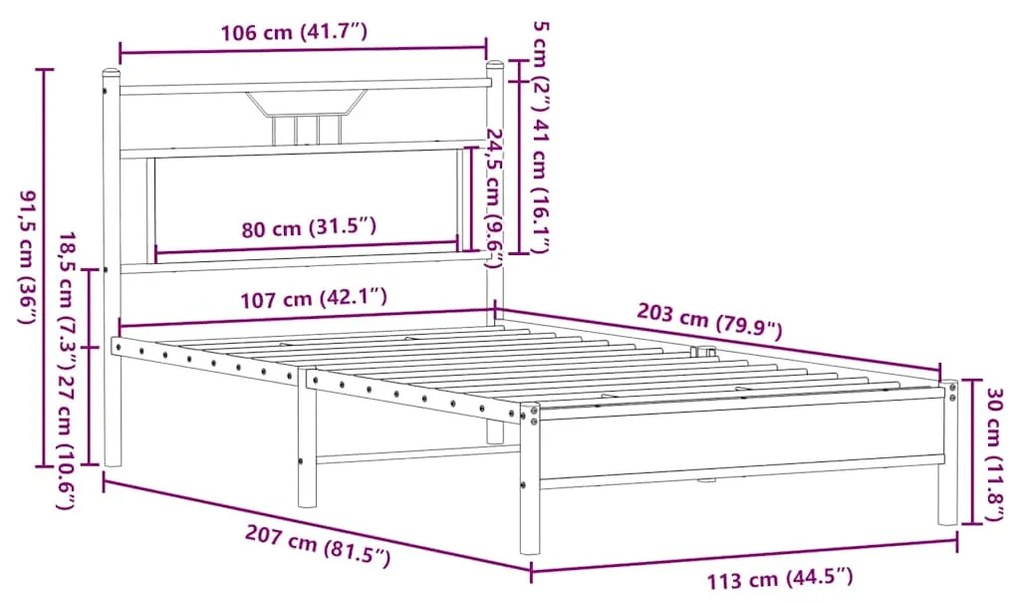 Estrutura de cama sem colchão 107x203 cm carvalho sonoma