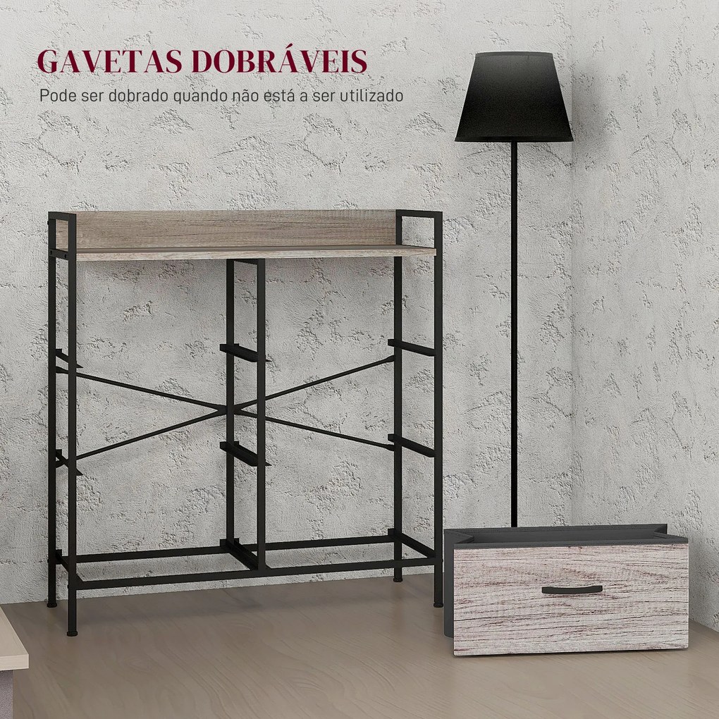 Cómoda com 6 Gavetas Dobráveis de Tecido Estrutura de Aço e Estilo Industrial 79x29x85 cm Cinzento