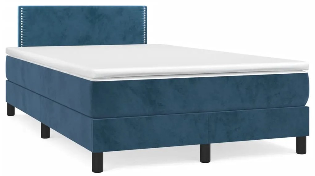 Cama boxspring com colchão 120x190 cm veludo azul-escuro