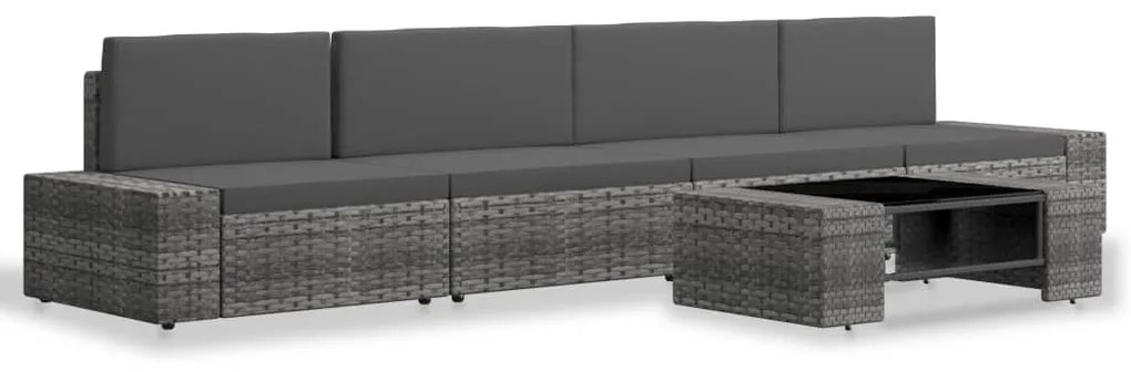 5 pcs conjunto lounge de jardim vime PE cinzento