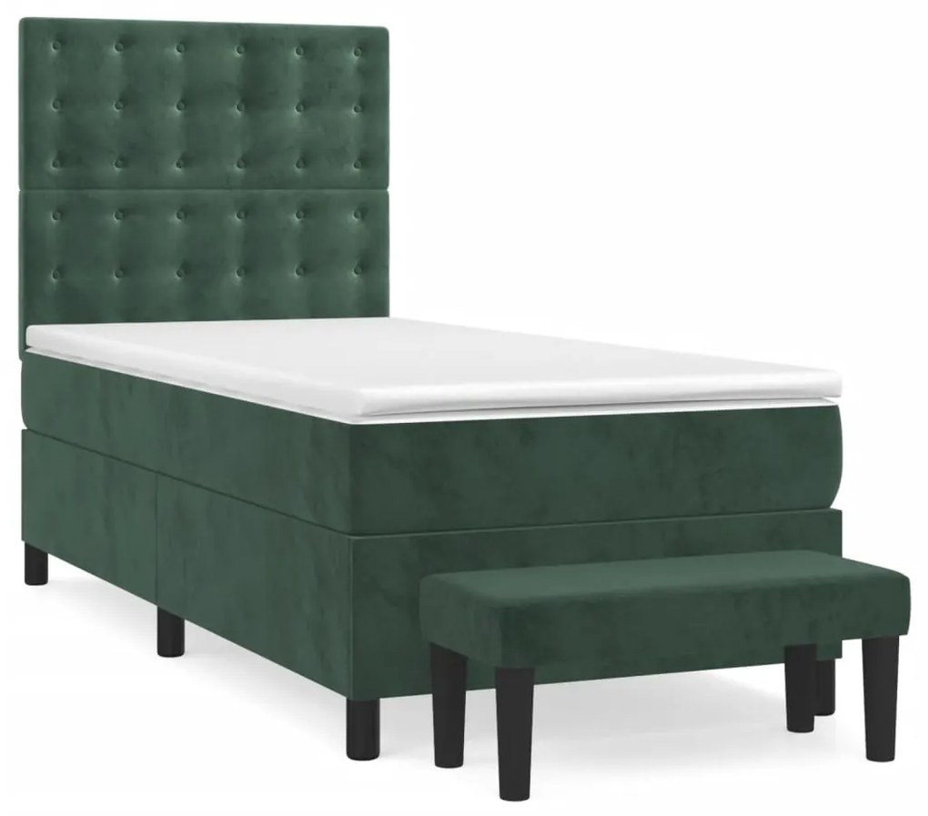 Cama com molas/colchão 90x200 cm veludo verde-escuro