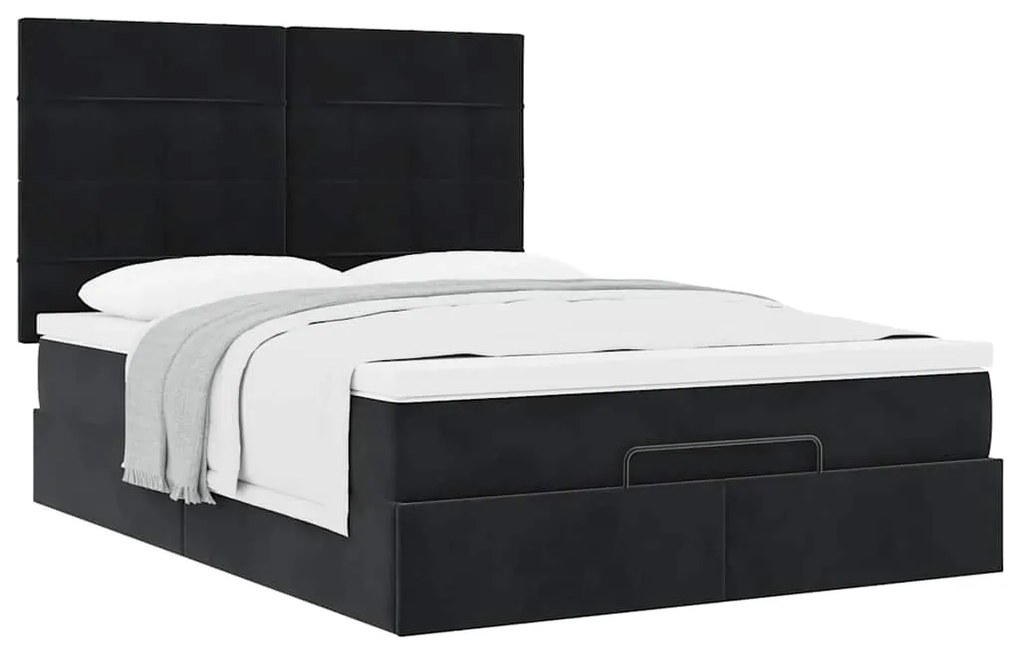 Estrutura de cama otomana com colchões 140x190 cm veludo preto