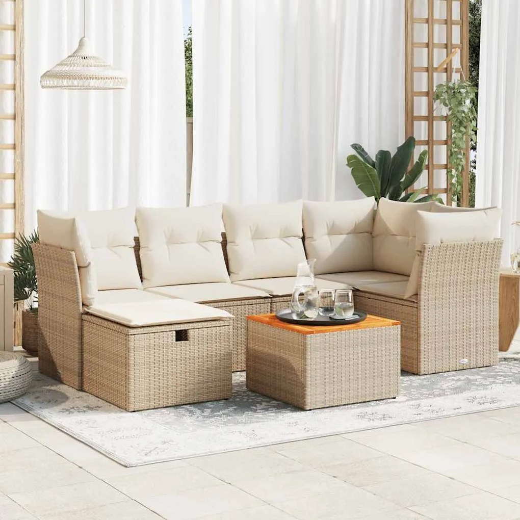 vidaXL 7 pcs conjunto de sofás p/ jardim com almofadões vime PE bege
