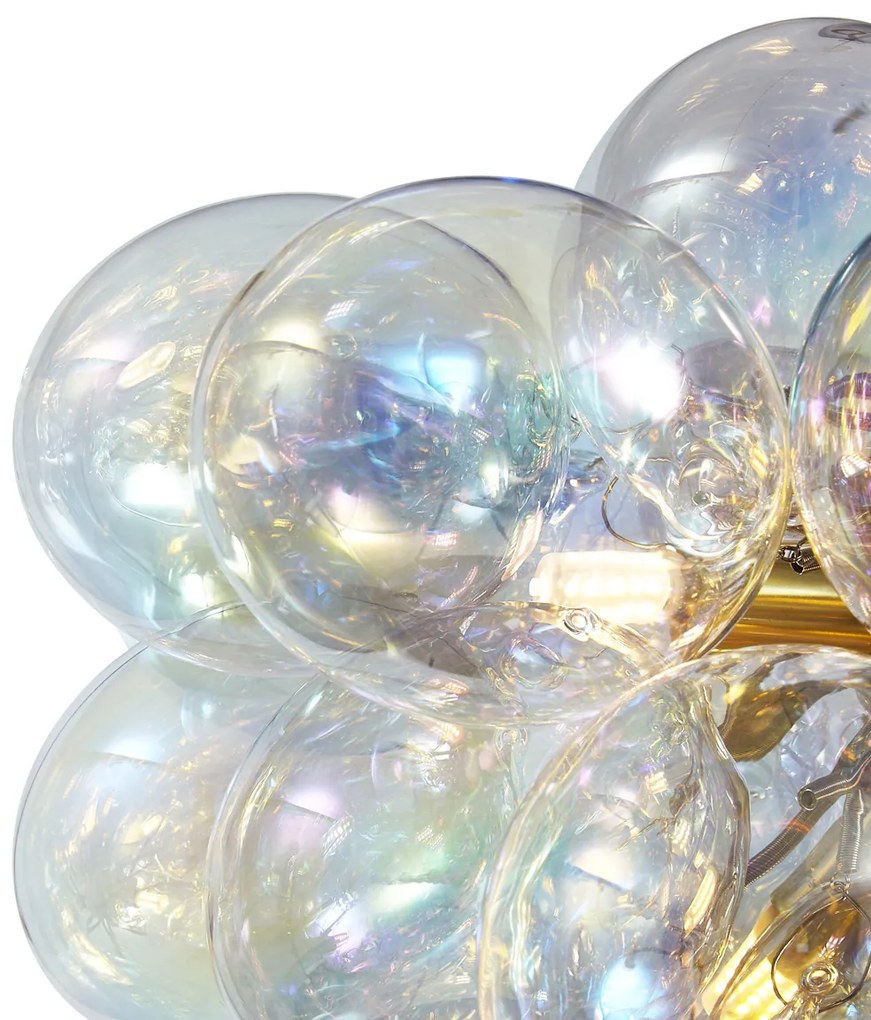 Candeeiro suspenso Art Déco dourado com vidro arco-íris 50cm 8-luzes - Uvas