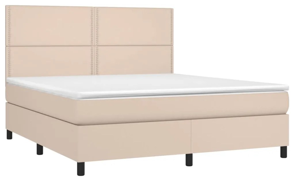 Cama box spring c/colchão/LED 180x200cm couro artif. cappuccino