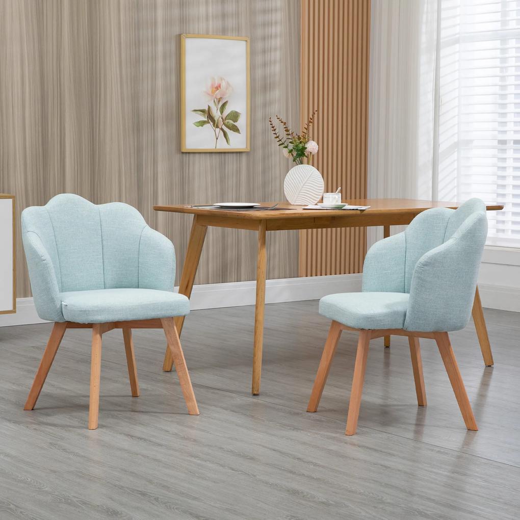 Cadeiras Sala de Jantar Estofada em Linho Sintético com Assento e Encosto Acolchoados Moderno 58x60x82 cm Azul-Esverdeado