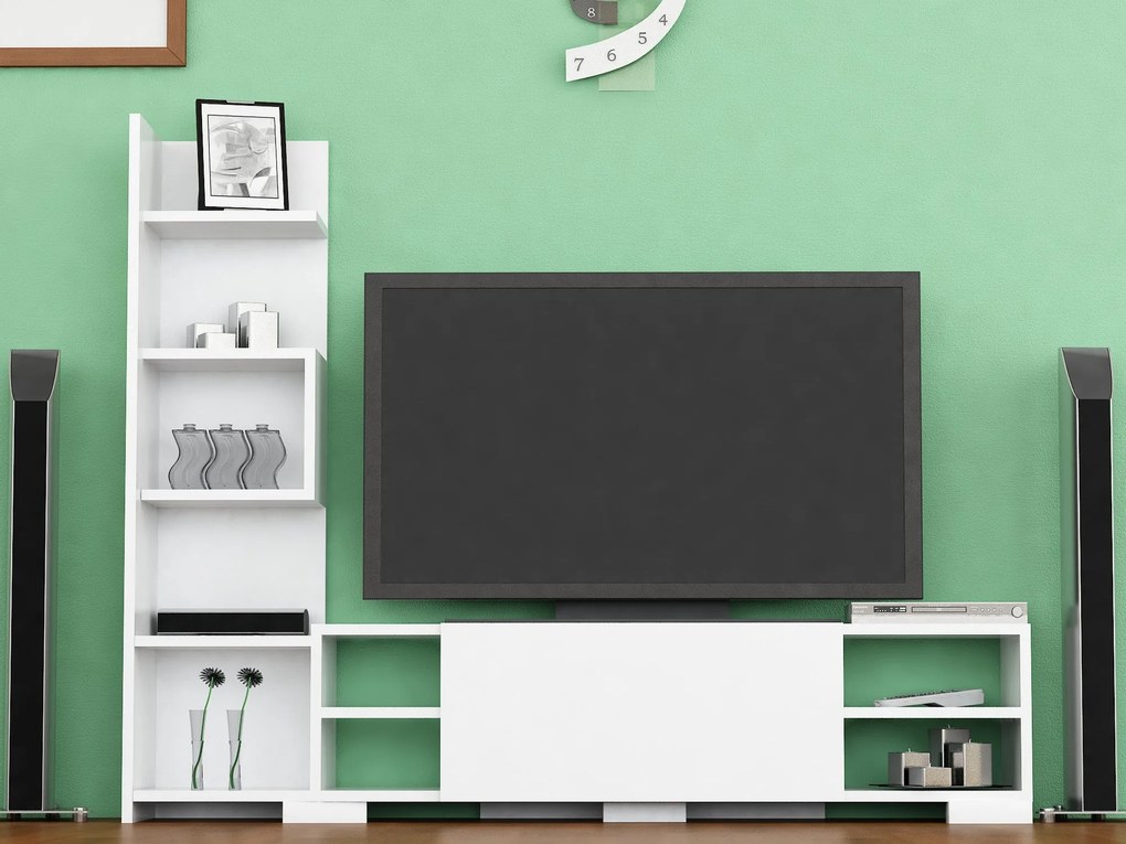 Móvel de TV Pera com Estante Incorporada – 160x29,5x120 cm – Branco -