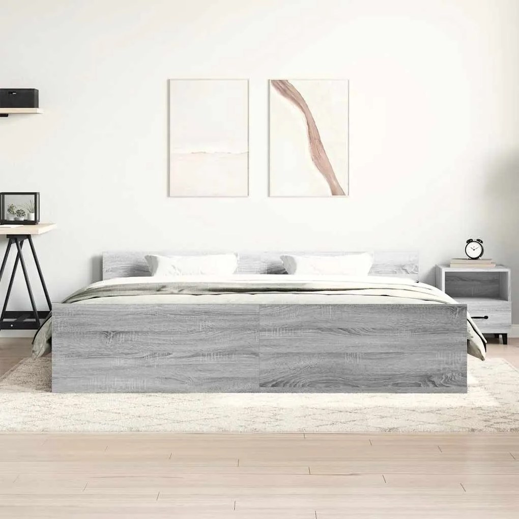 Estrutura cama c/ cabeceira e apoio pés 160x200 cm cinza sonoma