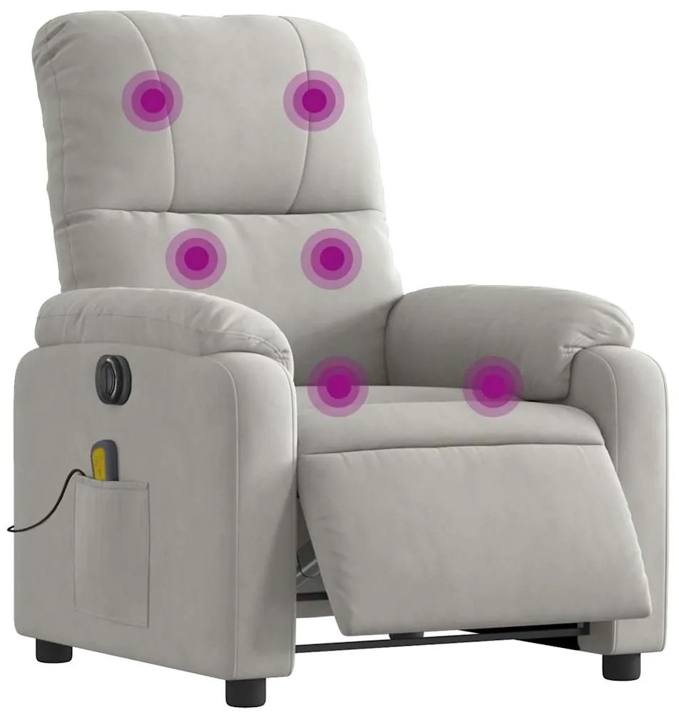 Poltrona massagens reclinável elétrica microfibra cinza-claro