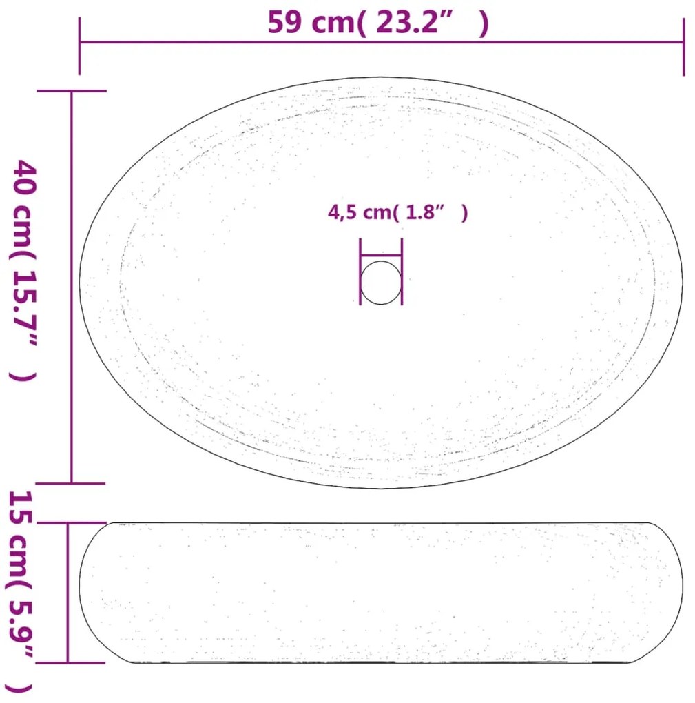 Lavatório de bancada oval 59x40x15 cm cerâmica multicor