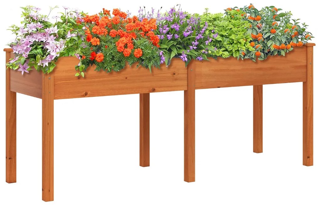 Floreira elevada com separador e 8 orifícios de drenagem para vegetais e flores para jardim ou terraço 184 x 58 x 77 cm Amarelo