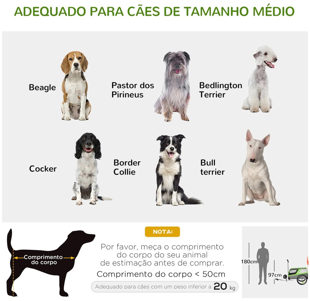 PawHut Reboque de Bicicleta para Cães 2 em 1 Carrinho para Animais de