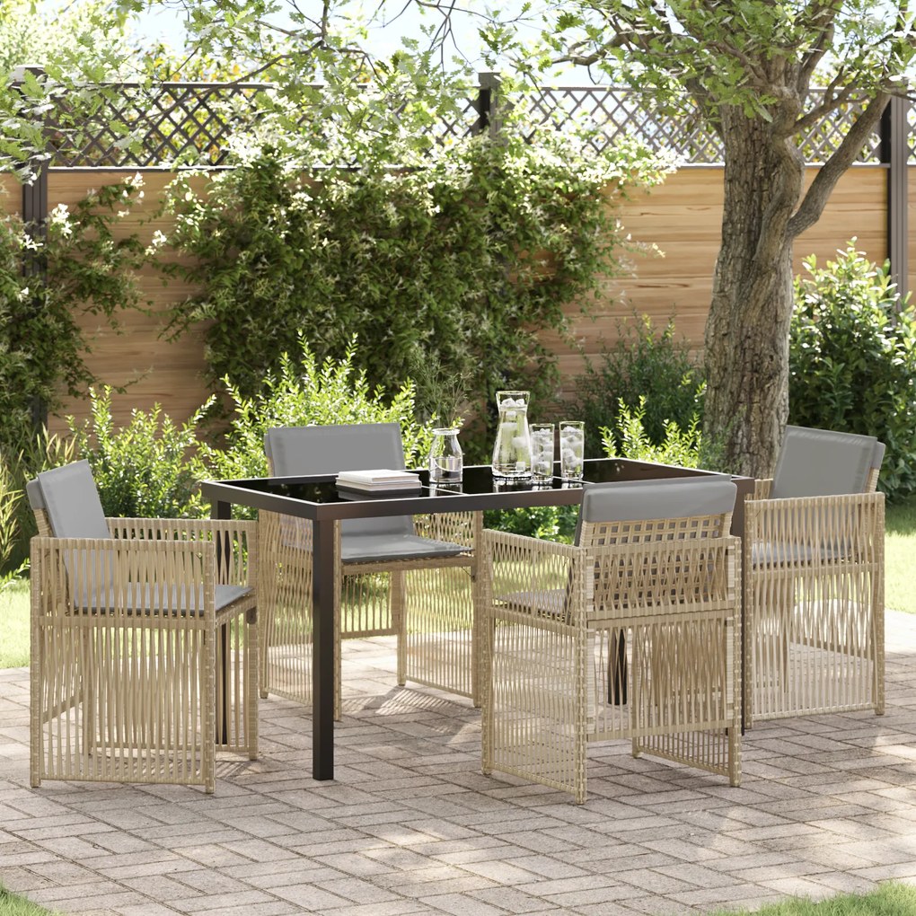 Conjunto de Jantar para Jardim vidaXL de 5 Peças com Almofadas em Rattan Poly Bege