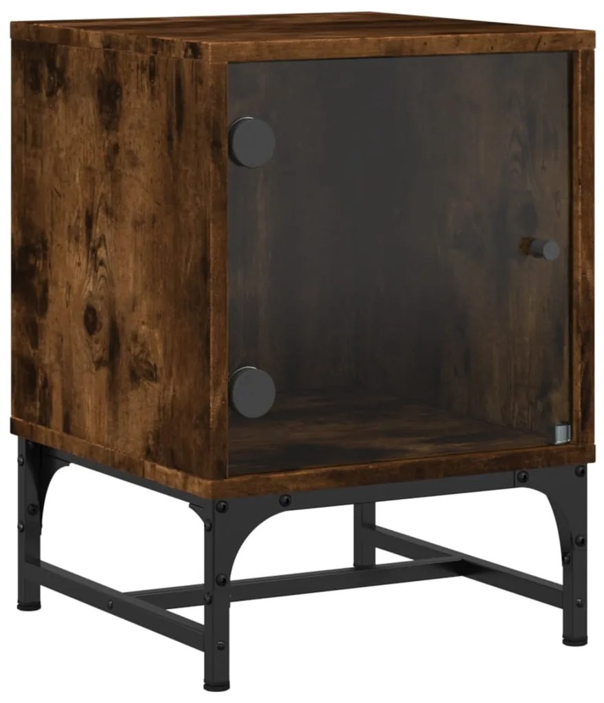 Mesa cabeceira c/ portas vidro 2 pcs 35x37x50cm carvalho fumado