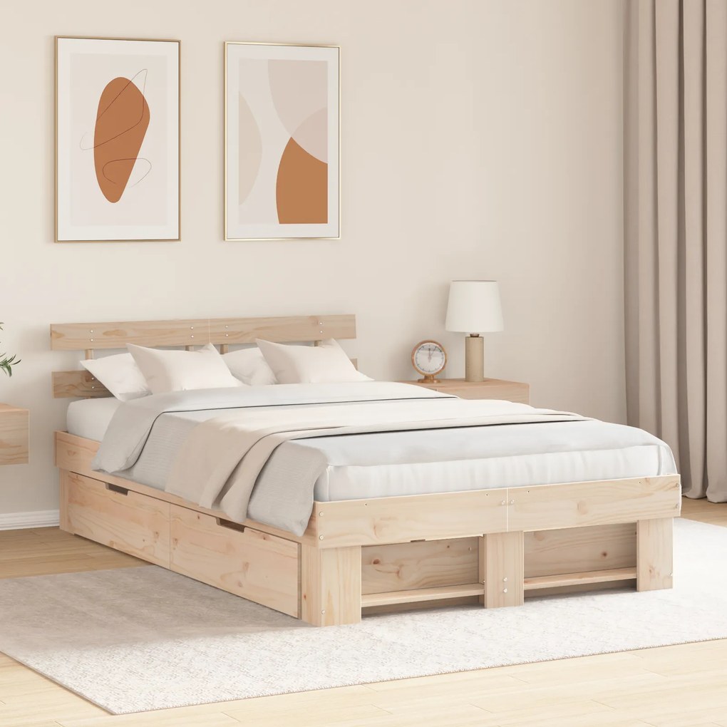 vidaXL Estrado de Cama com Gavetas 140x190 cm Pinho Maciço