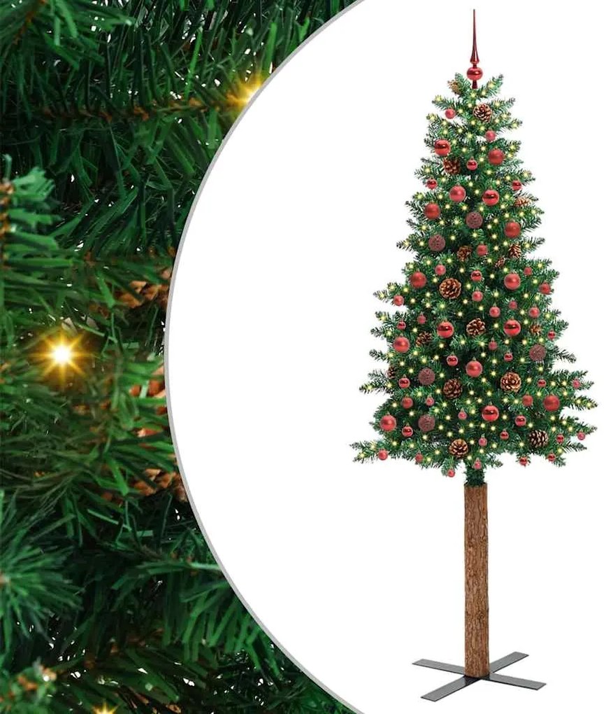 vidaXL Árvore de Natal Slim com 300 LEDs com suporte Verde 210 cm