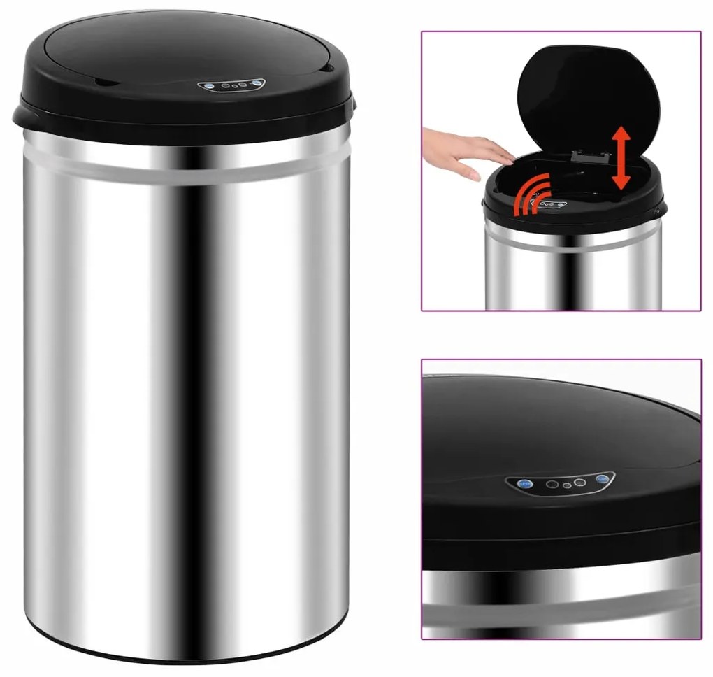 322693 vidaXL Caixote do lixo com sensor automático 40 L aço inoxidável