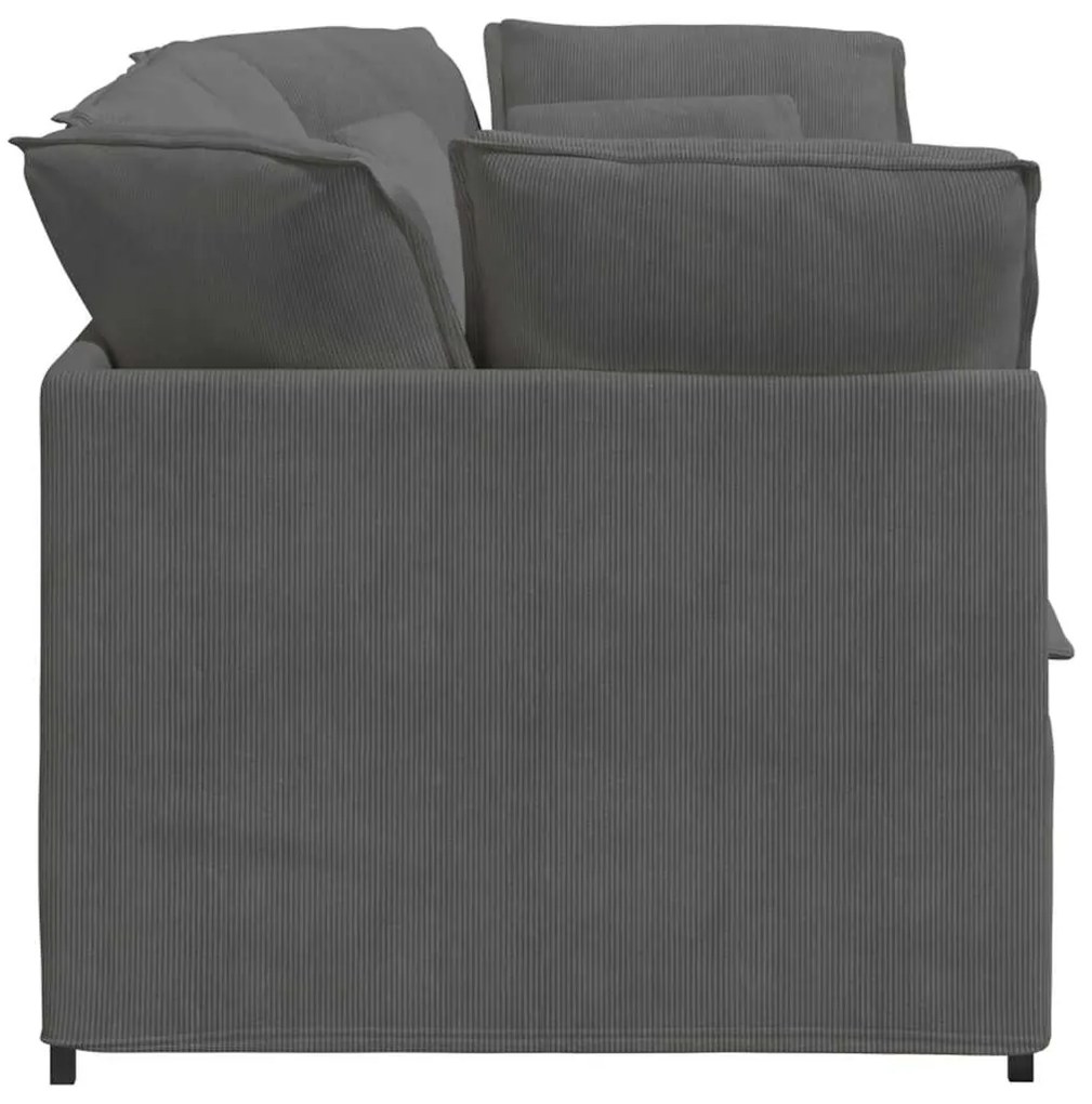 Sofá modular com almofadas tecido corduroy cinzento-escuro