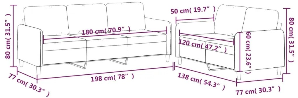 2 pcs conjunto de sofás com almofadões tecido cinza-acastanhado